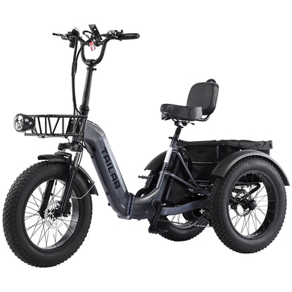 Electric Tricycle Fat Tire 20 In 7-Speed Aluminum Gray 275 LB 50 Mile Range