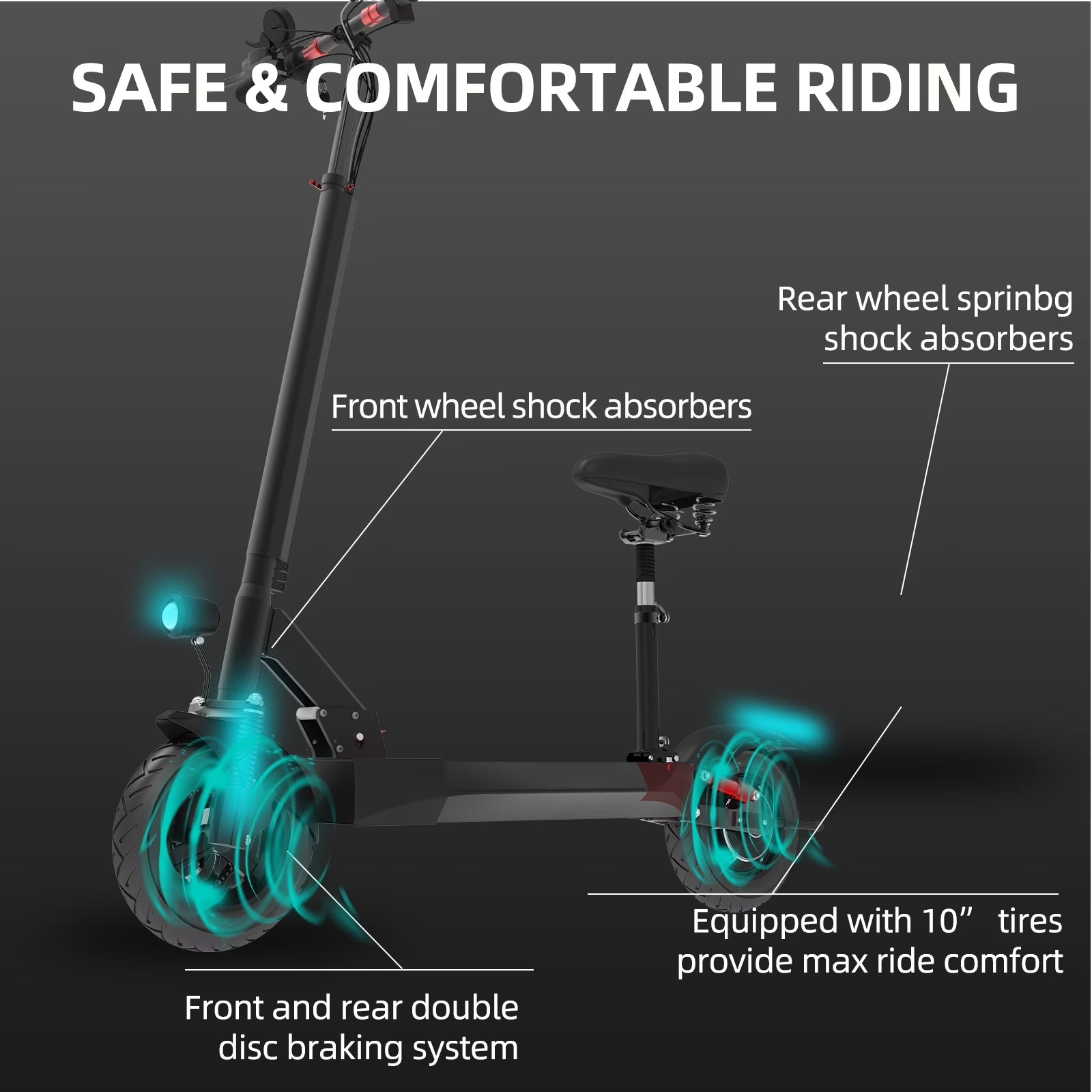 Electric Scooter with Seat for Adults,35 MPH MAX Speed ,1200W Foldable Escooter, 10 Inch Street Tire,Ul2272