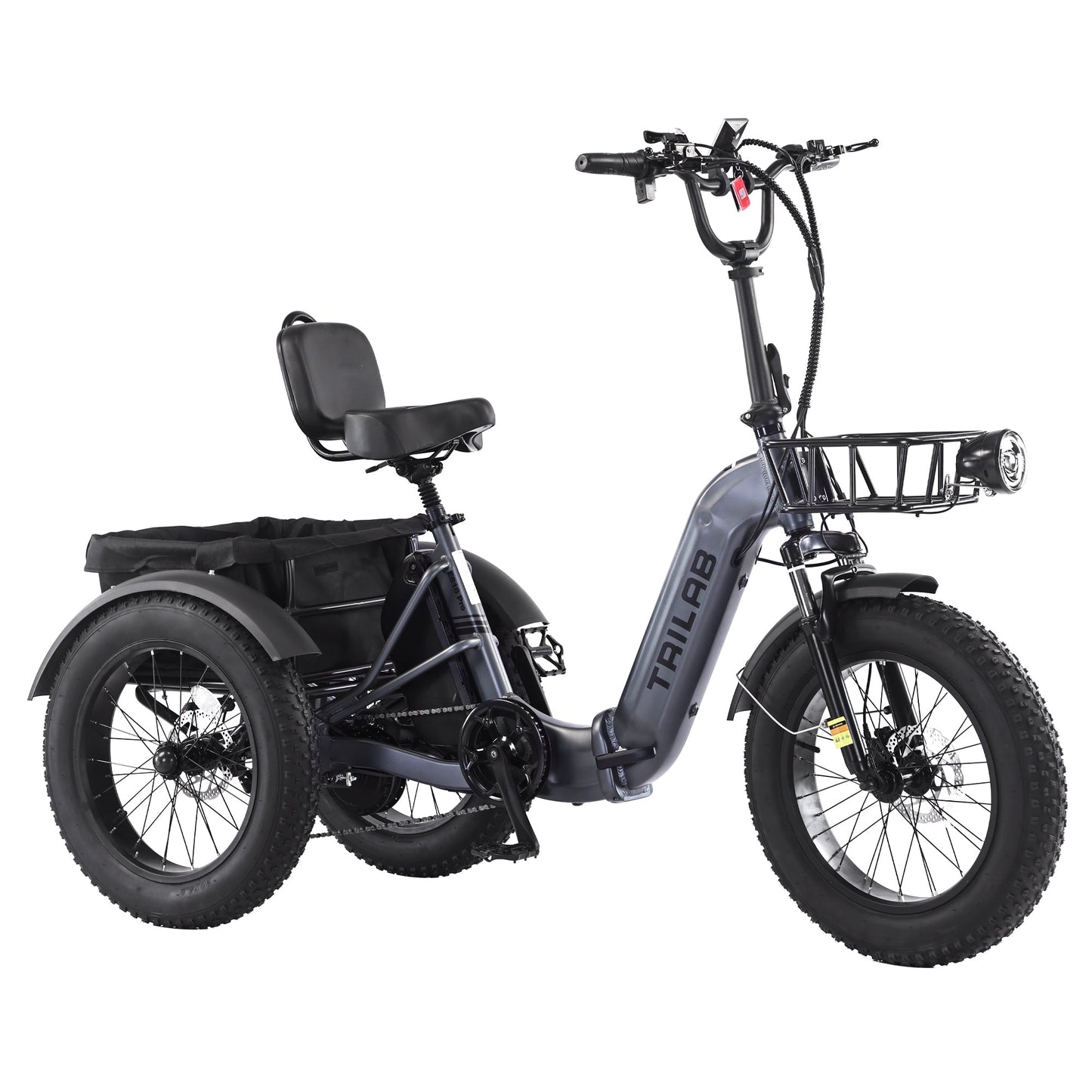 Electric Tricycle Fat Tire 20 In 7-Speed Aluminum Gray 275 LB 50 Mile Range