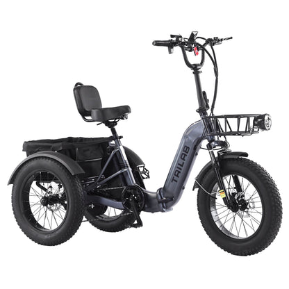 Electric Tricycle Fat Tire 20 In 7-Speed Aluminum Gray 275 LB 50 Mile Range