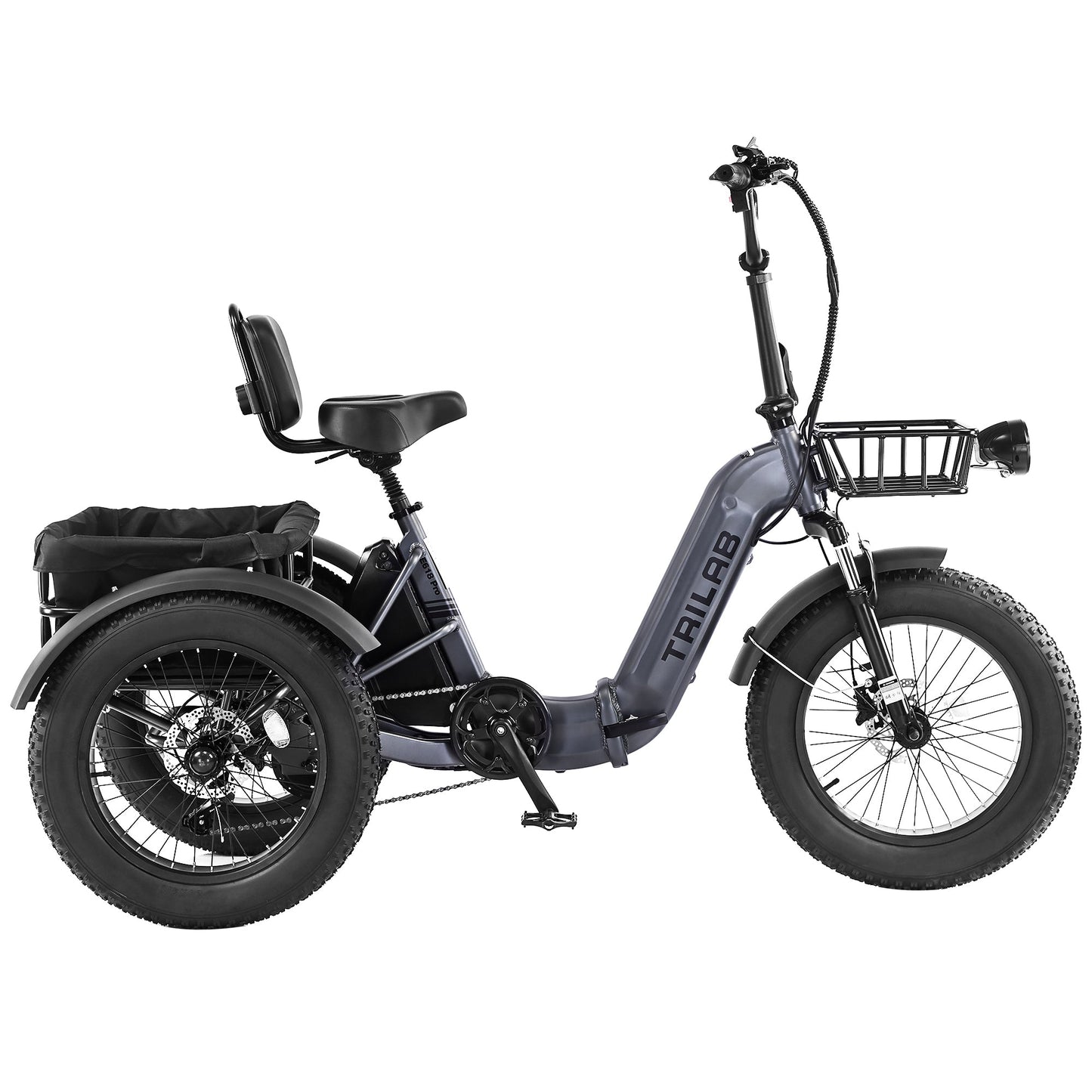 Electric Tricycle Fat Tire 20 In 7-Speed Aluminum Gray 275 LB 50 Mile Range