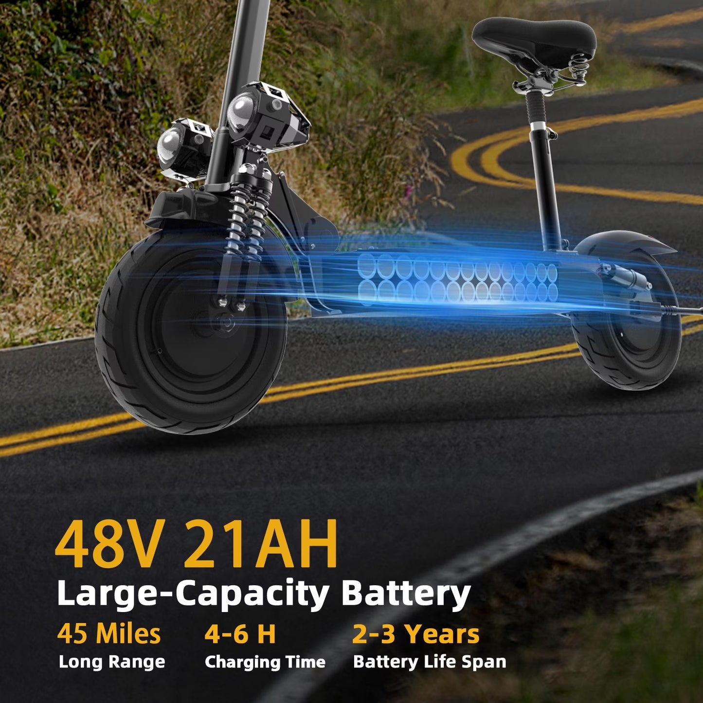 Upgrade 2600W Electric Scooter with Seat for Adults, 42MPH Max Speed, up to 45 Miles Range, 48V/21AH Battery, Commuting E-Scooter Max Load 330Lbs