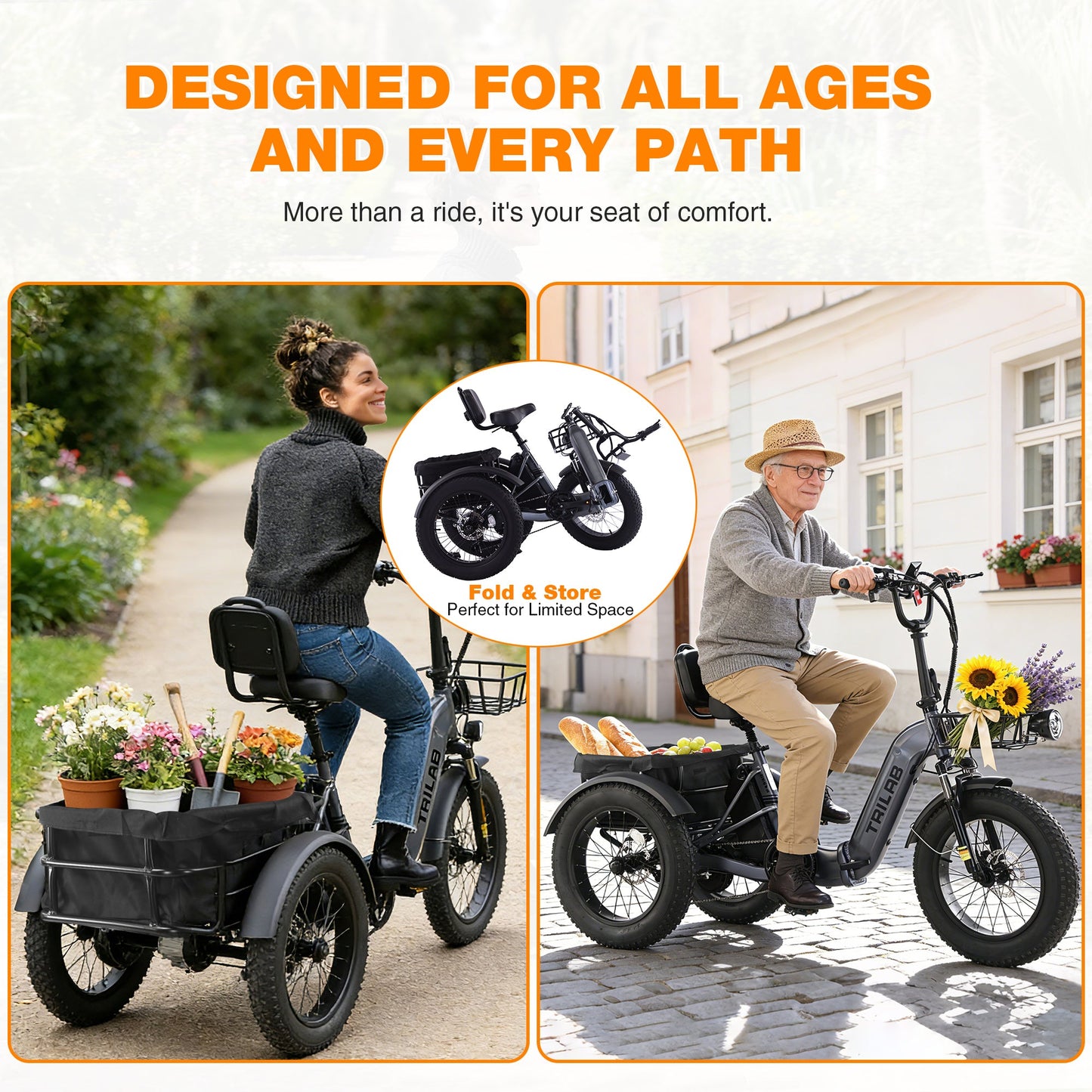 Electric Tricycle Fat Tire 20 In 7-Speed Aluminum Gray 275 LB 50 Mile Range