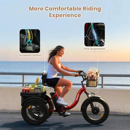 QRONGE 960W Peak Electric Bike For Adults 36V Battery Trike