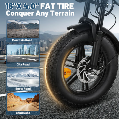 Electric Bike for Adults, 16" Fat Tire Ebike, 500W 20MPH Electric Bicycle, 36V 10.4Ah, E Bike UL2849